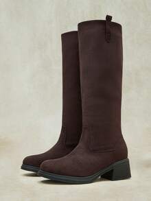 Styleloop Suede Pile Boots Women's Autumn And Winter Thick Heel - Rust Brown - View 2
