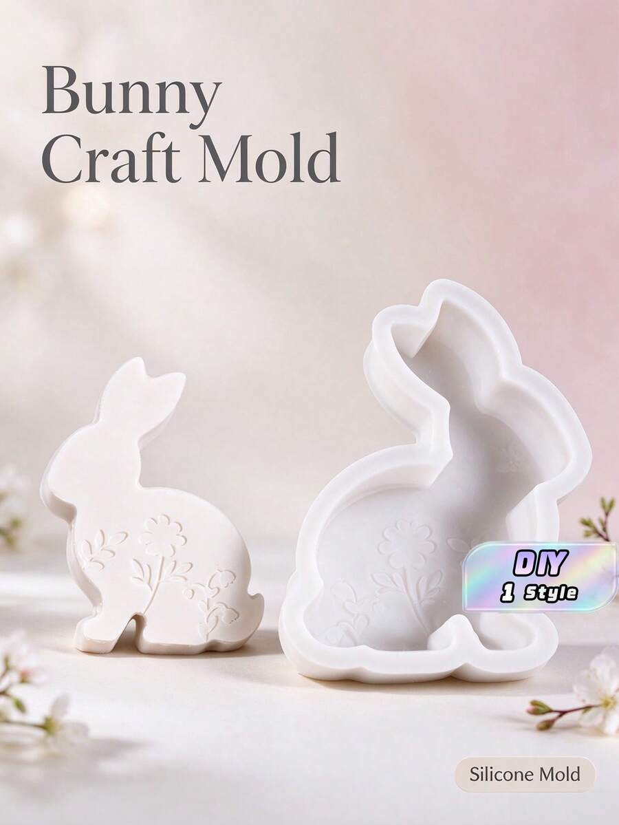 Embossed Flower Sitting Rabbit Silicone Mold, DIY Epoxy Resin Candle Plaster Craft Mold, Cute Bunny Ornament Making Mold For Easter Home Decor & Handmade Gift - multicolor - View 1
