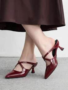 CUCCOO BIZCHIC Women's Pointed High-Heeled Burgundy Women's High-Heeled Shoes Are Simple And Elegant, Daily Versatile Commuting To Work, Empty Shoes - Burgundy - View 2