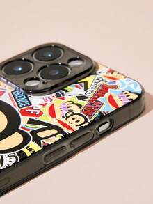 Paul Frank X SHEIN Cartoon Pattern Transparent Black Mobile Phone Case, Anti-Drop Protective IPhone11-17 Mobile Phone Case - Multicolor - View 3
