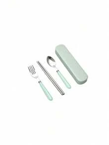 3 Piecesportable Tableware Set, Stainless Steel Tableware Set, Reusable Tableware, Suitable For Picnics, Camping, Family Travel, Work, Outdoor, Suitable For Kitchen, Restaurant, Students, Travel, Camping, Office, Holiday Gifts - Multicolor - View 14