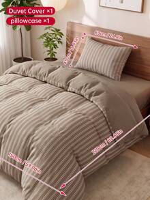 2/3pcs Stripes Print Bedding Set, Dorm Decor Bedding Set,Suitable For All Seasons, Soft  Breathable, Suitable For Dorm Bed, Single Bed, Double Bed, King Bed, Machine Washable, Back To School, Campus Life, (No Inserts) - Taupe stripes (vertical bars) + khaki - View 13