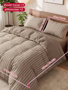 2/3pcs Stripes Print Bedding Set, Dorm Decor Bedding Set,Suitable For All Seasons, Soft  Breathable, Suitable For Dorm Bed, Single Bed, Double Bed, King Bed, Machine Washable, Back To School, Campus Life, (No Inserts) - Taupe stripes (vertical bars) + khaki - View 12