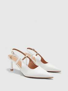 CUCCOO BIZCHIC Ladies' Pointed Wine Glass With Adjustable Buckle Strap At The Back, Korean Style Gentle And Versatile High-Heeled Shoes - White - View 1