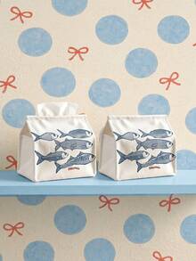 Joivida 1pc Retro Sardine Fish Tissue Box Holder, Sturdy Fabric Organizer, Spill-Resistant & Easy Clean For Kitchen Car Dining - Multicolor - View 3
