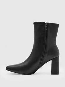 CUCCOO BIZCHIC Women's Pointed Toe Chunky High Heel Black Ankle Boots, Side Zipper Autumn/Winter Boots, Minimalist Basic Commuter Style - Black - View 4