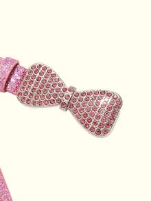 Popjeli A Pink Rhinestone Bow Shiny Belt Female, Y2K Girly Heart Spice Girl Rivet Decorative Sequins PU Leather, Holiday Date Versatile Wide Leg Jeans Dress L - pink - View 4
