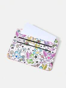 SHEIN X Care Bears Women's Fashion White Loving Angel Bear All‑Over Print Zip Card Holder, Zipper And Edge Trim, Multi‑Slot Large Capacity Card Wallet For Daily Commute - White - View 3