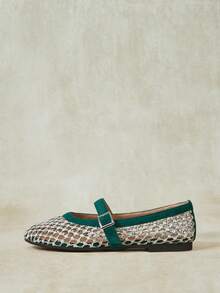 Styleloop New Fashionable Holiday Style Weaving, Women's Sandals, One-Word Belt Wear, Shallow Mouth Round Head Design, Simple And Versatile And Comfortable, Wom - Dark green velvet ash mat - View 2