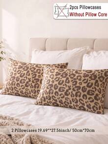 1pc/2pcs Khaki Leopard Digital Print  Pillowcase  (Without Insert), Polyester Comfy Breathable All-Season, For Bedroom Home Decor, Simple Classic, White Bedding - Multicolor - View 20
