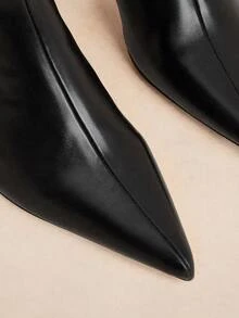Daringsoles 女款高筒靴 尖頭特殊造型細高跟 簡約風 PU 皮革黑色靴 日常通勤約會派對時尚靴 - -黑色 - 查看 6