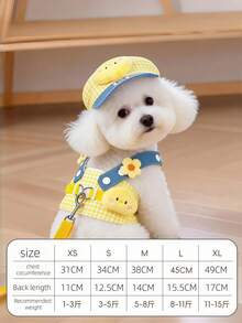 1PC Adjustable Size Soft Breathable Nylon Cute Cartoon Pattern Dog Harness With Leash, Pet Vest Clothes For Bichon Teddy Pomeranian Small Dogs, Outdoor Walking, Daily Use, All Seasons, Gift For Pet Owners. - Yellow - View 8