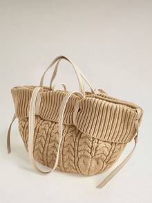 Wovira Ladies Fashion Apricot Knitted Twist Tote Bag, Commuter Tote Bag, Large Capacity Shoulder Wool Bag For Daily, Commuter, Vacation, Travel - Apricot - View 4