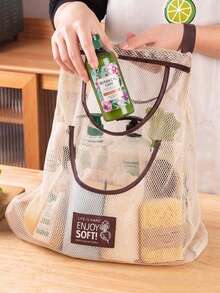 1pc Hanging Mesh Storage Bags,Hanger, Fiber Vegetable Storage Bag (Single/Dual Pocket Optional) Reusable Hanging Mesh Storage Produce Bags For Kitchen Storage Fruits, Onion, Garlic & Vegetables, Breathable Shopping Storage Handbag,Christmas - Beige - View 3