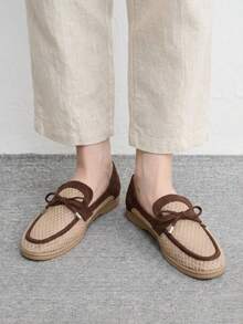CUCCOO BIZCHIC Giày Loafers nữ phối màu retro mũi tròn, chất liệu lưới và da lộn ghép mảnh, phong cách Anh, giày tây đa năng - Màu vàng nhạt 1 - Xem 5
