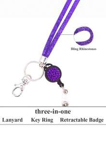 1pc Rhinestone Mesh Lanyard With Retractable Buckle Badge Clip Sparkly ID Holder For Work Ffice Events Fashion Accessories - Multicolor - View 9