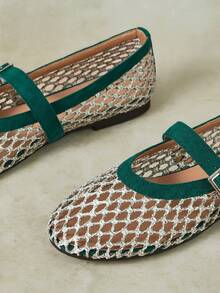 Styleloop New Fashionable Holiday Style Weaving, Women's Sandals, One-Word Belt Wear, Shallow Mouth Round Head Design, Simple And Versatile And Comfortable, Wom - Dark green velvet ash mat - View 5