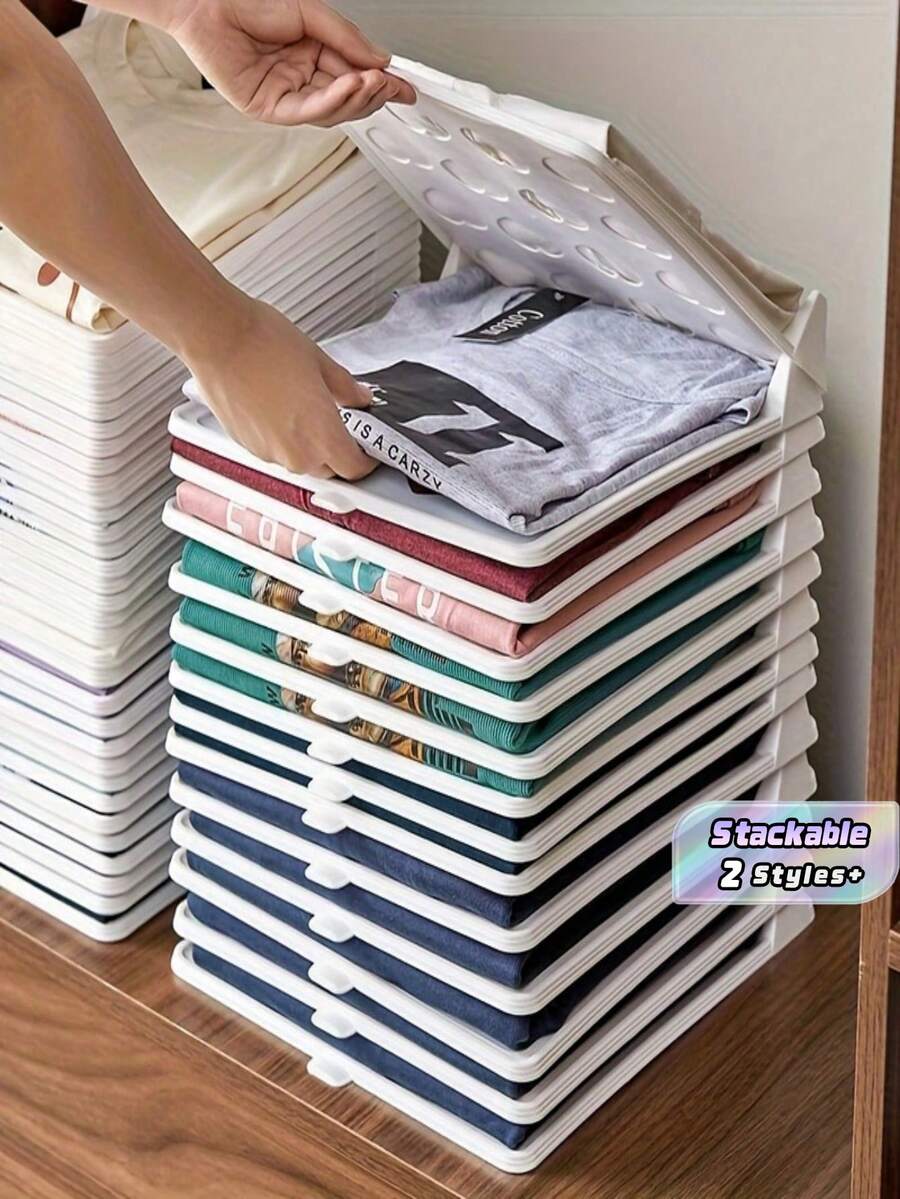 1/4/20Pcs Stackable Clothing Storage Trays, Portable Plastic, Minimalist, Neutral Color, Rectangular, Compact Space Saving, Shirt & T-Shirt Organizer Boxes, Closet Organizer For Wardrobe, Closet, Home Organization, Wall Mounted Closet System, New.
