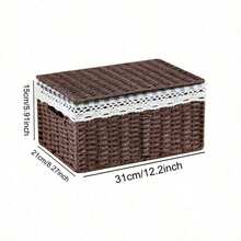 Haus Hana Handwoven Boho Storage Box, Bohemian Decorative Woven Basket With Lid, Foldable Storage Organizer Bin For Living Room Bedroom Closet Shelf, Home Organization & Decor - View 13