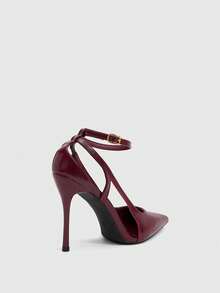 CUCCOO SZL 復古酒紅側鏤空細高跟女鞋，尖頭雙帶扣涼鞋，約會穿搭氛圍高跟鞋 - -61酒紅色 - 查看 3