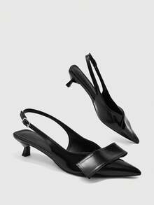 CUCCOO BIZCHIC Women's Shoes Pointed Black Origami Decorative Rear Strap Fashionable Commuter Kitten And Basic Versatile High-Heeled Shoes - Black - View 2