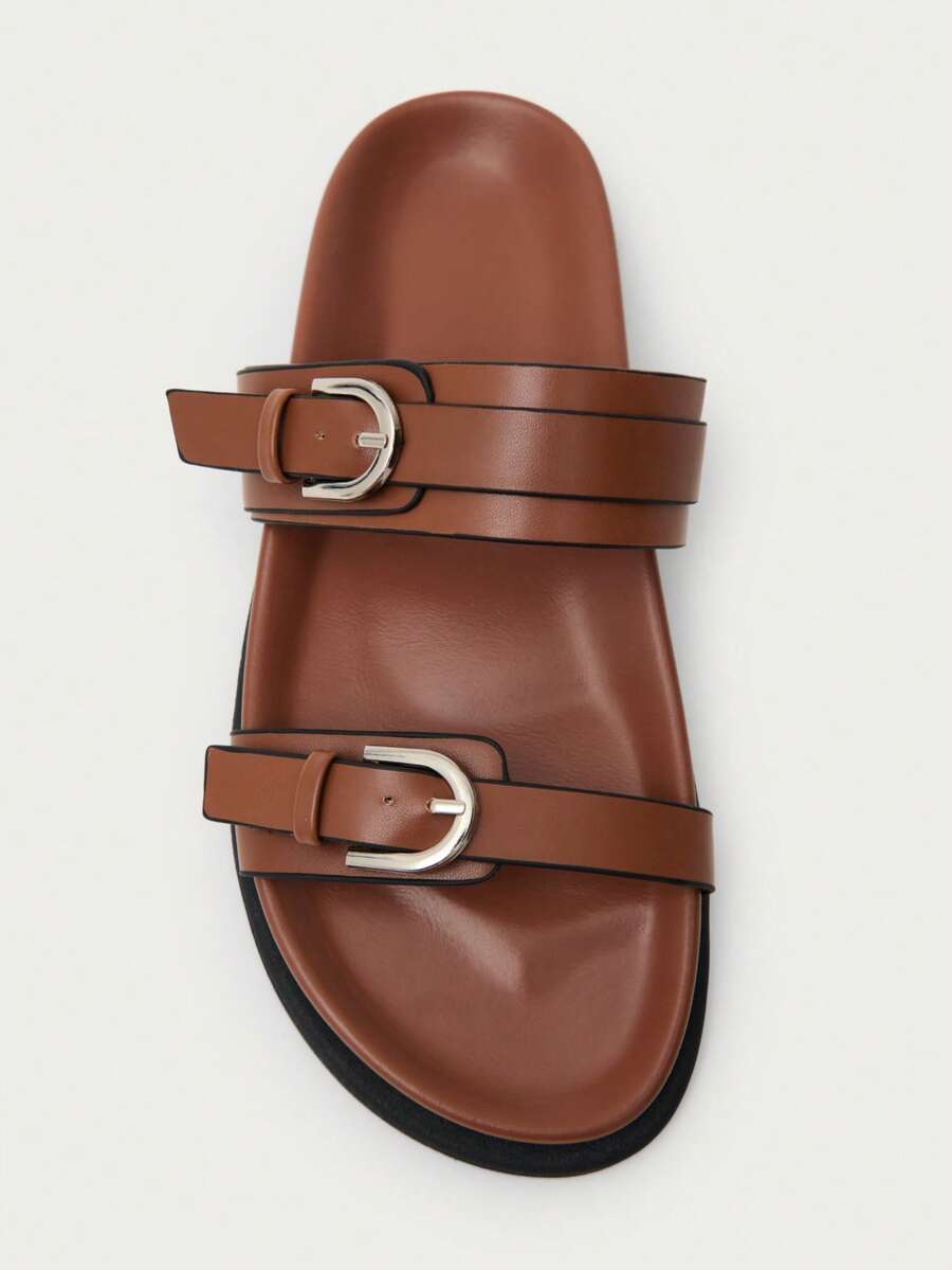 Nöista WN Double Strap Slide Shoes, Silver Polished Buckle, With Shock-Absorbing Insole, Exquisite And Casual Style - Orange - View 1