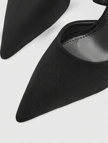 CUCCOO SZL Temperament Black Suede Pointed High Heel, Wrapped Strap Back Zipper Side Empty Banquet Thin Heel Single Shoe Dating Dinner Party Pie - Black - View 3