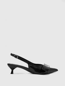 CUCCOO BIZCHIC Women's Shoes Pointed Black Origami Decorative Rear Strap Fashionable Commuter Kitten And Basic Versatile High-Heeled Shoes - Black - View 4