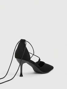 CUCCOO SZL Temperament Black Suede Pointed High Heel, Wrapped Strap Back Zipper Side Empty Banquet Thin Heel Single Shoe Dating Dinner Party Pie - Black - View 4