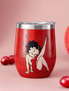 Betty Boop x SHEIN 360ml/12oz 不鏽鋼防漏蓋隨行杯，適用熱飲/冷飲，適合大多數杯架，送禮首選 - 紅色 - 查看 1