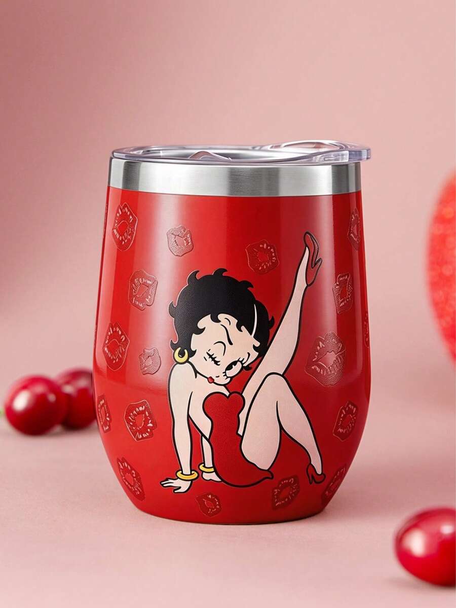 Betty Boop x SHEIN 360ml/12oz 不鏽鋼防漏蓋隨行杯，適用熱飲/冷飲，適合大多數杯架，送禮首選 - 紅色 - 查看 1