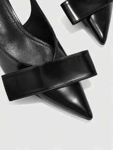 CUCCOO BIZCHIC Women's Shoes Pointed Black Origami Decorative Rear Strap Fashionable Commuter Kitten And Basic Versatile High-Heeled Shoes - Black - View 3