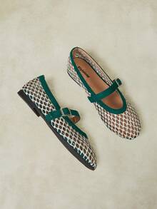 Styleloop New Fashionable Holiday Style Weaving, Women's Sandals, One-Word Belt Wear, Shallow Mouth Round Head Design, Simple And Versatile And Comfortable, Wom - Dark green velvet ash mat - View 6