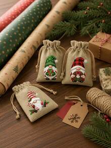 12Pcs Christmas Gnome Drawstring Gift Bags, 10*14cm Linen Santa Gnome Pouches, Reusable Xmas Candy Jewelry Present Sacks With Drawstring For Holiday Gift Giving Party Decor - Multicolor - View 6