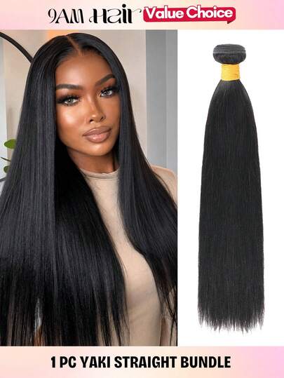Yaki Straight Human Hair Weave Bundles 1 PC Unprocessed Virgin Real Human Hair Extensions Double Weft For Women 10-30 Inch Natural Black