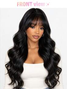 Body Wave With Bangs NO-Lace Human Wig For Beginner Friendly Wear To Go Wig Body Wave Human Hair No Leave Out Glueless Beginner Friendly No-Sew In No Glue Wig Natural Black Color - Natural Black - View 3