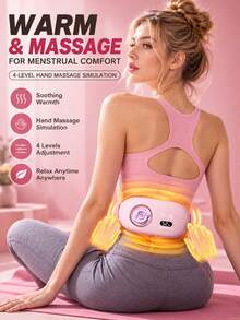 Teckwe 1 Pc Comfortable Wearable Heating Massage Belt, USB Charging With Adjustable Temperature. Relieves Abdominal Discomfort For Adults, Suitable For Indoor And Outdoor Use All Year Round, Built-In 1800mAh Battery. - Pink - View 2