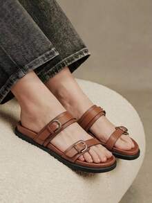 Nöista WN Double Strap Slide Shoes, Silver Polished Buckle, With Shock-Absorbing Insole, Exquisite And Casual Style - Orange - View 12