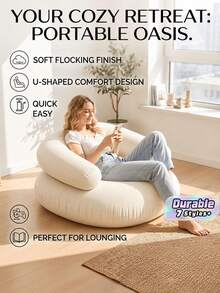 1pc U Shape Soft Plush Inflatable Lazy Sofa With Armrest And Backrest Durable Leakproof PVC Portable Foldable Inflatable Sofa Comfort Leisure Seat For Indoor Outdoor Home Office Camping Daily Use - A - View 1