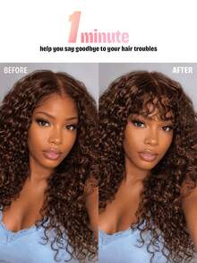 Brown Water Wave Topper Hair With Bangs Human Hair Toppers For Women Clip In Hair Extensions Daily Use Natural Black Halloween Thanksgiving Day Christmas For Party T-Shape O-Shape - S4 - View 10