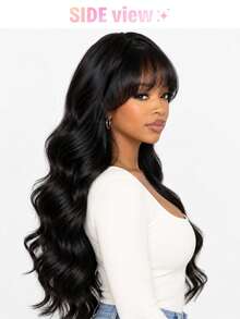 Body Wave With Bangs NO-Lace Human Wig For Beginner Friendly Wear To Go Wig Body Wave Human Hair No Leave Out Glueless Beginner Friendly No-Sew In No Glue Wig Natural Black Color - Natural Black - View 4