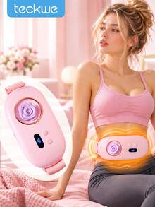 Teckwe 1 Pc Comfortable Wearable Heating Massage Belt, USB Charging With Adjustable Temperature. Relieves Abdominal Discomfort For Adults, Suitable For Indoor And Outdoor Use All Year Round, Built-In 1800mAh Battery. - Pink - View 1