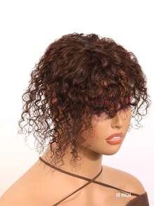 Brown Water Wave Topper Hair With Bangs Human Hair Toppers For Women Clip In Hair Extensions Daily Use Natural Black Halloween Thanksgiving Day Christmas For Party T-Shape O-Shape - S4 - View 6