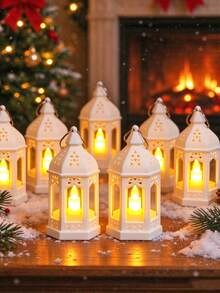 Teckwe 1/3/4/8pcs Home Decor Mini Retro Lantern Night Light With Battery,Christmas Tree Hanging Ornament Lights,Holiday Table Decoration LED Flickering Candle Lantern,Mini White Hanging Lantern With Flickering Led Candle,Christmas Table Decor Small Lantern - White Lantern - View 3