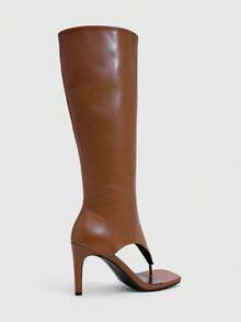 Daringsoles Women's New Fashion Thong Boots Knee-High Boots, Square Toe High Heel, Spring/Summer For Christmas Spring Shoes Fall Shoes - red brown - View 3