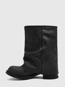 Daringsoles 女款新款鬆弛感長褲靴，秋冬百搭厚底復古扣飾百褶中筒靴 - 深灰色 - 查看 4