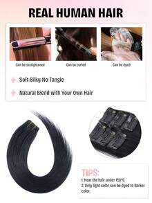 6Pcs Clip In Human Hair Extensions With Side Highlights, Instant Volume And Length, Natural Seamless Blend, Easy To Wear For Women, Daily & Party Looks, Halloween Costumes & Christmas - Multicolor - View 6