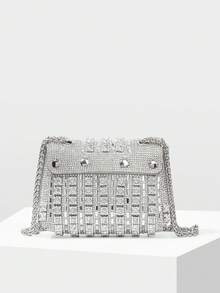 MOTF LADIES EXQUISITE SILVER FLIP PORTABLE MINI BAG, LIGHT LUXURY RETRO SQUARE RHINESTONE MOUTH RED ENVELOPE, FOR PARTIES, FESTIVALS, DINNERS, WEDDINGS - Silver - View 4