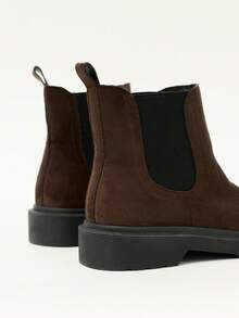 Nöista Maillard Dark Brown Chelsea Booties Round Toe Elastic Sleeve Thick Bottom Low Heel Retro Commuter Ankle Boots - Brown - View 6