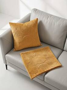 Veyra Day 1pc/2pcs All Season Velvet Quilted Geometric Pillow Covers, Modern Abstract Arch Pattern Cushion Cases For Sofa, Fit For Various Home Styles, No Insert - Buff Yellow - View 5